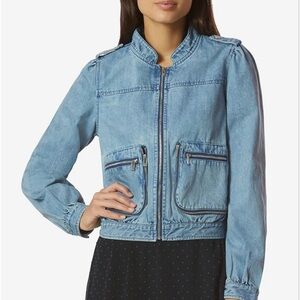 Avec Les Filles Size Small Light Blue  Acid Wash Denim Bomber Jacket